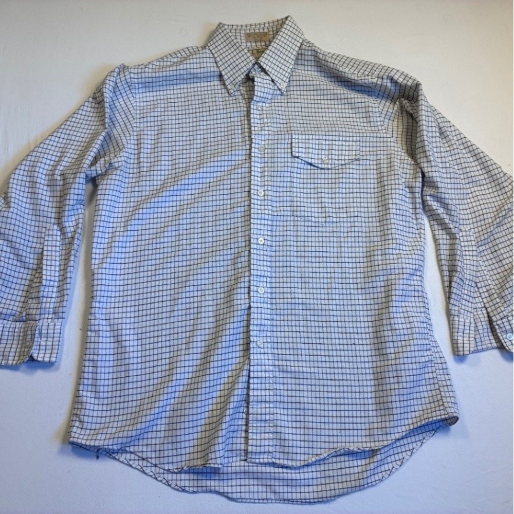 L.L. Bean Men's Casual Button Down Shirt 16 1/2 - 32 Tattersall Check Beige
